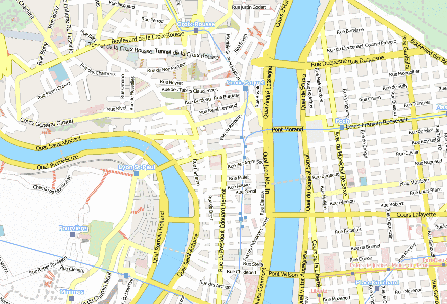Bootstour Lyon-Stadtplan mit Luftansicht und Hotels von Lyon